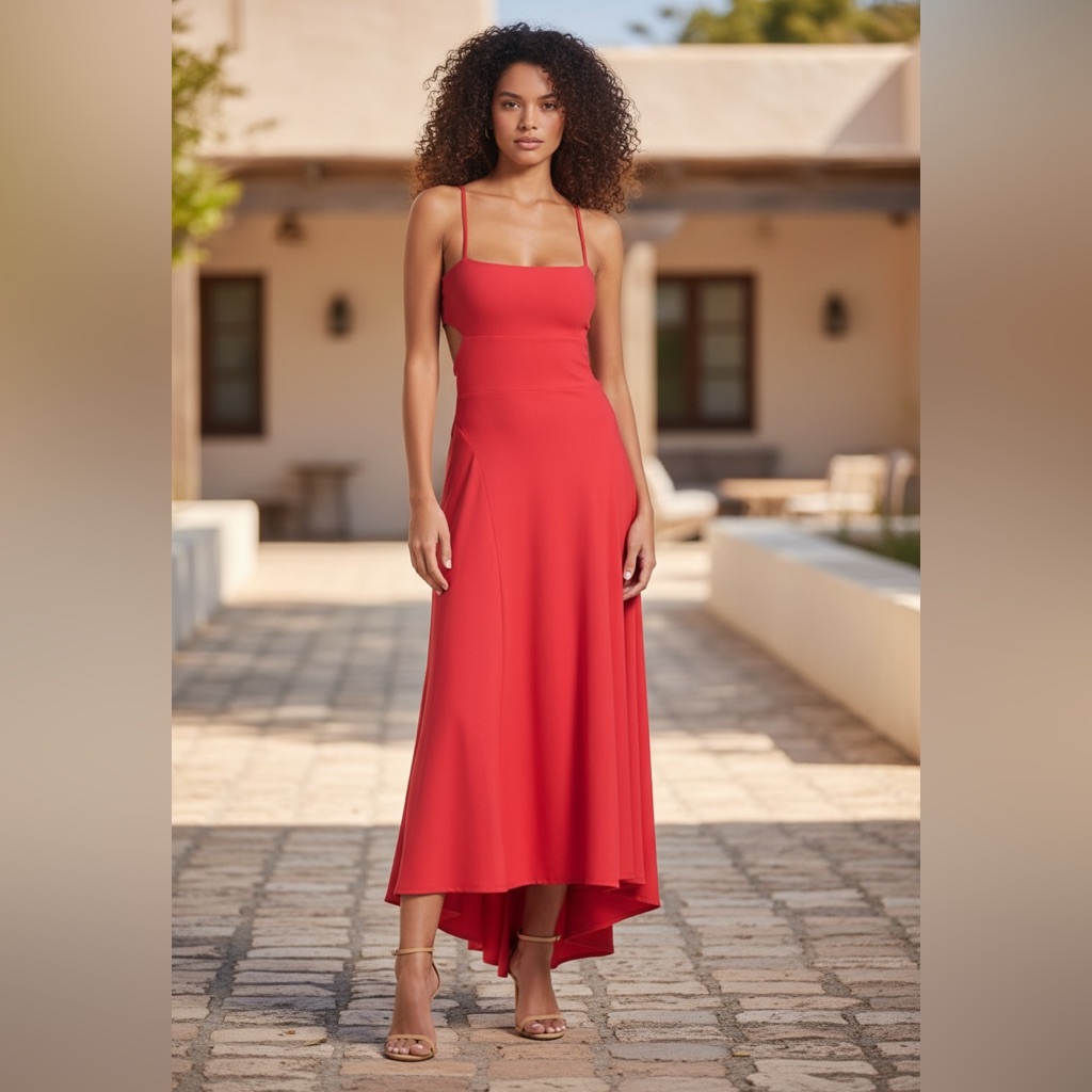 Susana Monaco Red High Low Maxi Dress W/ Cut Outs A-Line Skirt Stretch Medium